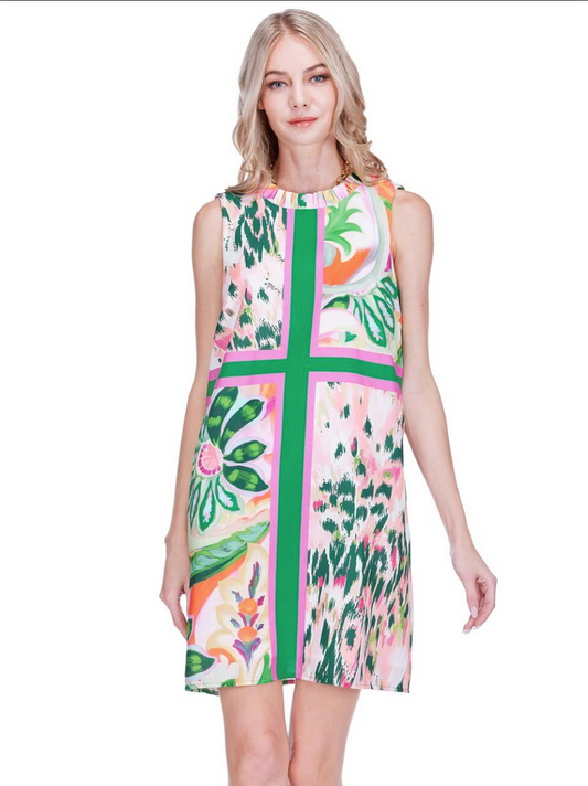 Joy Joy- Ruffle Neck Dress- Patchwork Garden