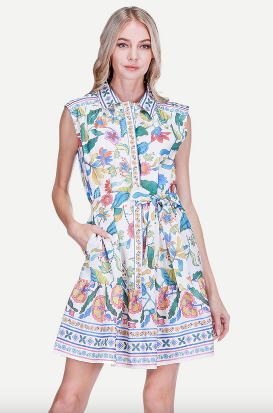 Joy Joy-Front Placket Shirt Dress- Festival Florals