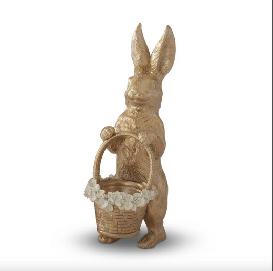 K&K- 17 Inch Gold Resin Easter Bunny w/Basket