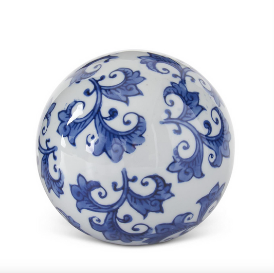 K&K- 4 Inch Blue & White Ceramic Chinoiserie Ball