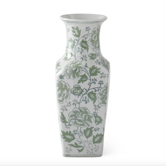 K&K-14 Inch Green & White Floral Ceramic Vase