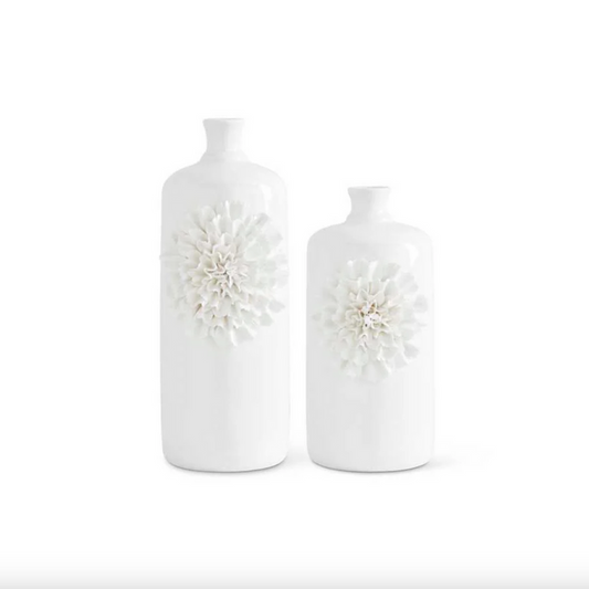 K&K-Set of 2 White Ceramic Bottles w/White Carnations Sold Separately