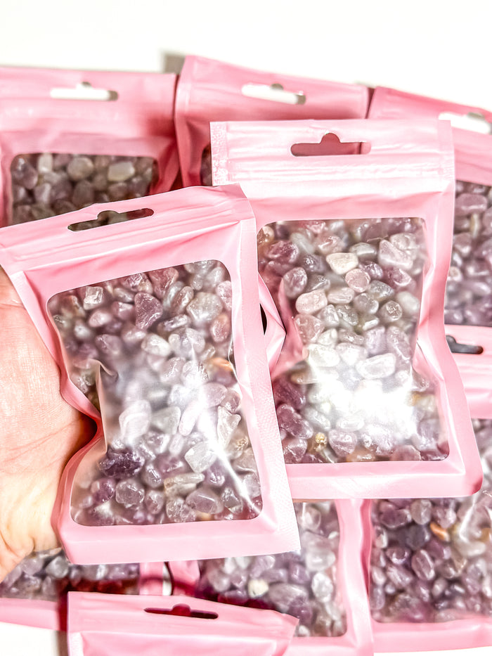 Lavender Rose Quartz Crystal Chip Bag