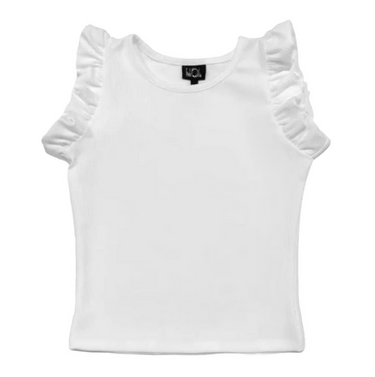 Little Olin- White Ruffle Sleeve Top