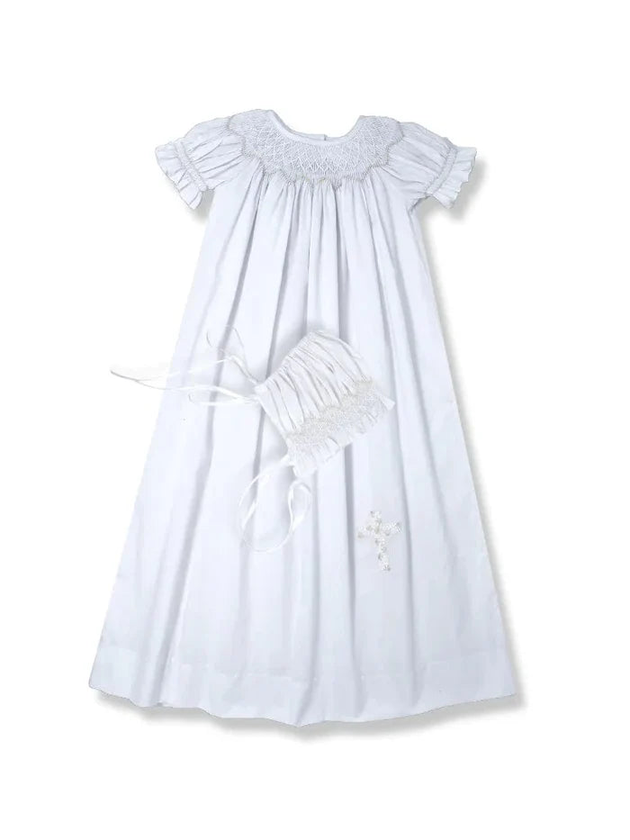 Lullaby Set Cross Smocked Gown & Bonnet