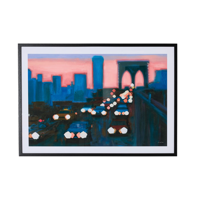 New York At Dusk Framed Glass Print 102.8x72.8cm