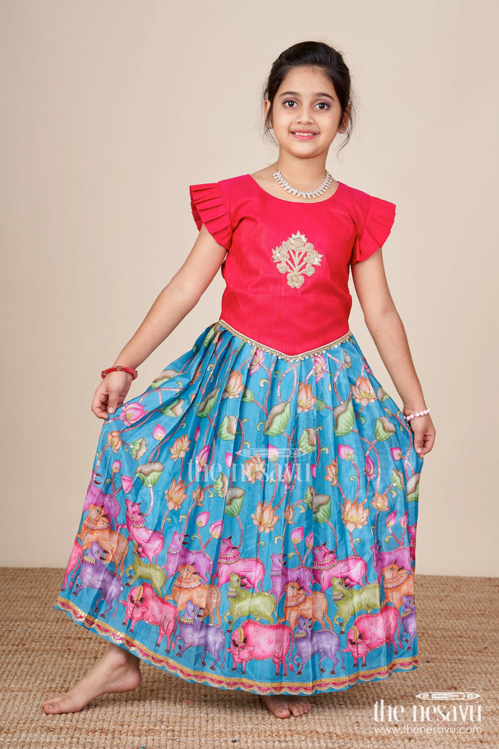 The Nesavu Pattu Pavadai Pattu Pavadai Set for Baby Girls for Poojas and Milestone Events Nesavu Nesavu baby girl pattu pavadai set Banaras silk festive embellishments