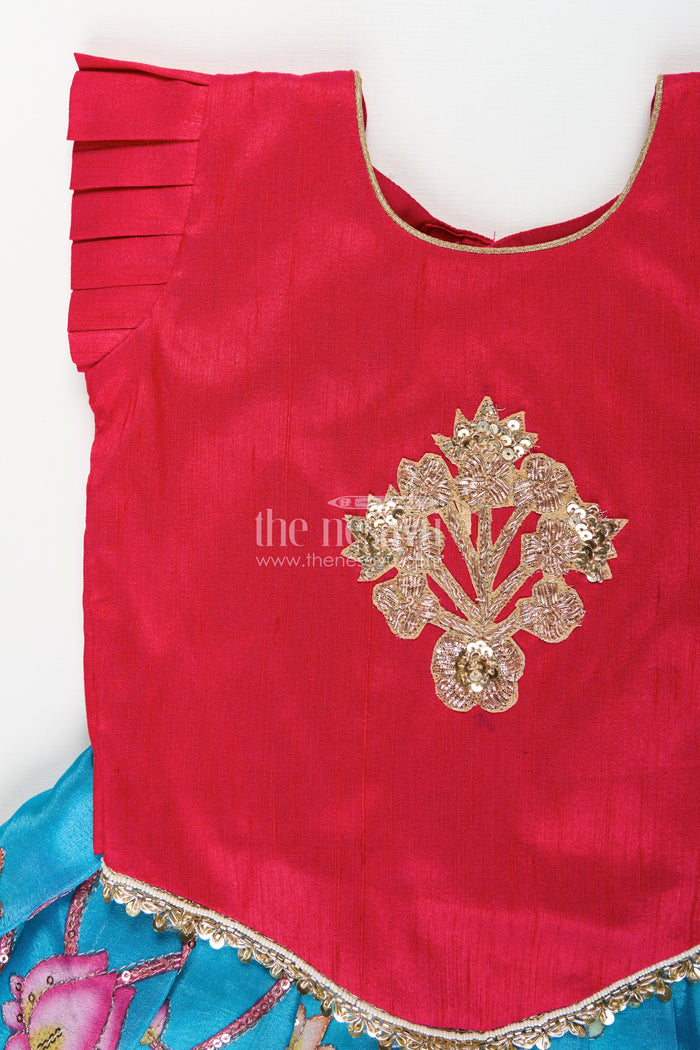 The Nesavu Pattu Pavadai Pattu Pavadai Set for Baby Girls for Poojas and Milestone Events Nesavu Nesavu baby girl pattu pavadai set Banaras silk festive embellishments