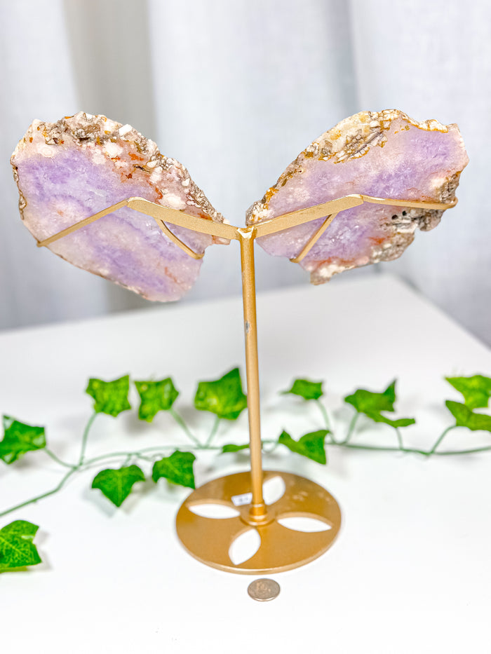 Pink Amethyst Butterfly Wings on Stand (144)