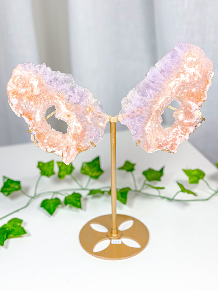 Pink Amethyst Butterfly Wings on Stand (242)