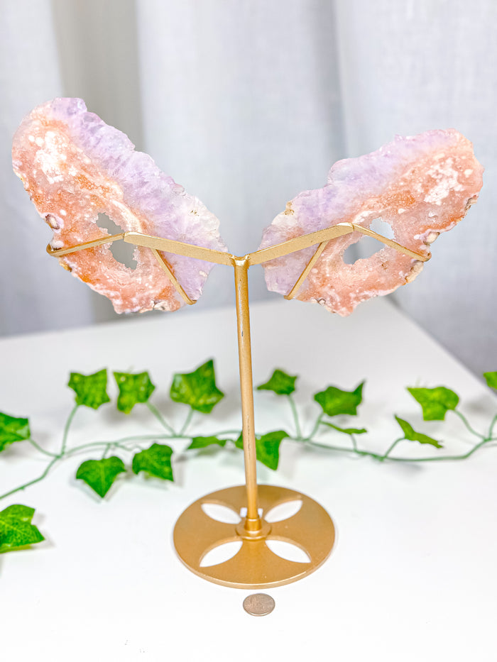 Pink Amethyst Butterfly Wings on Stand (242)