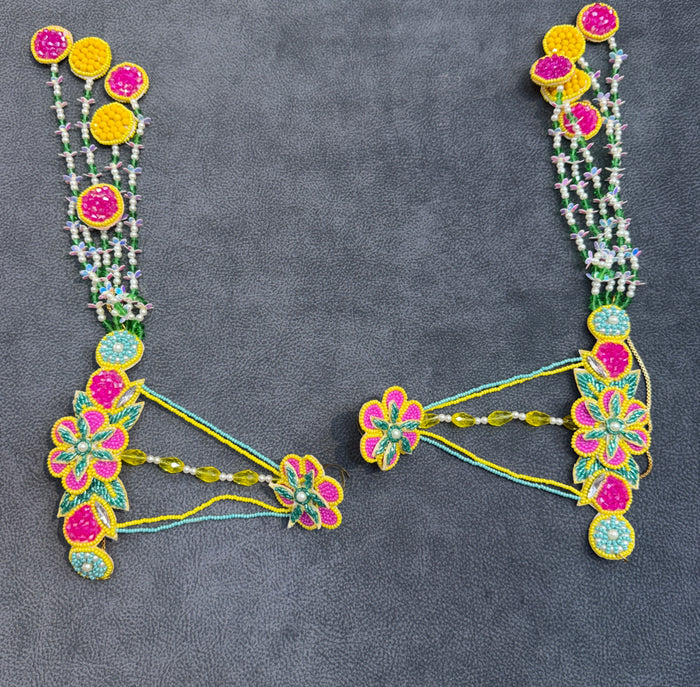 Pink & Yellow Floral Beaded Bride Haldi Mehendi Jewellery Set