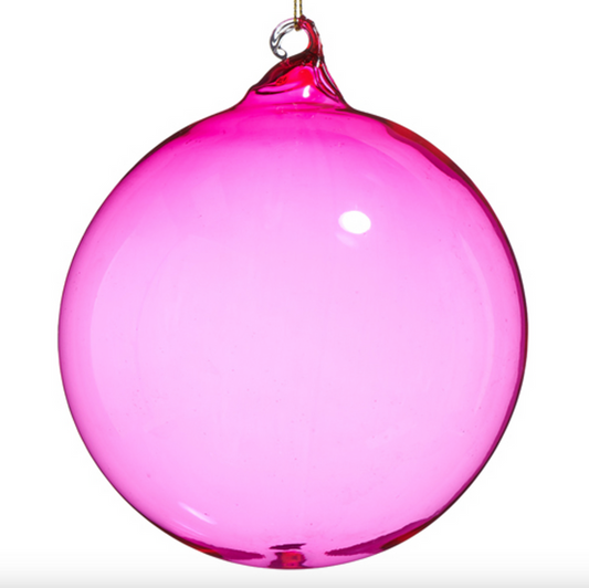 Raz- 5" Pink Sheer Blown Glass Ball Ornament