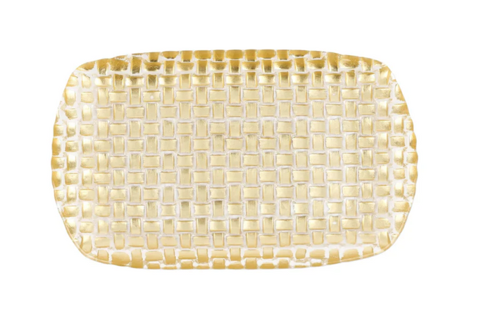 RUFOLO GLASS GOLD BASKETWEAVE RECTANGULAR TRAY