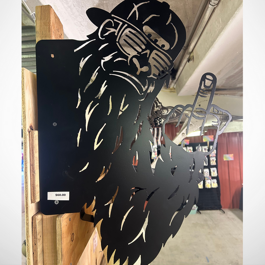 Sasquatch Middle Finger Hat & Shades - 17" X 24" Metal Wall Art