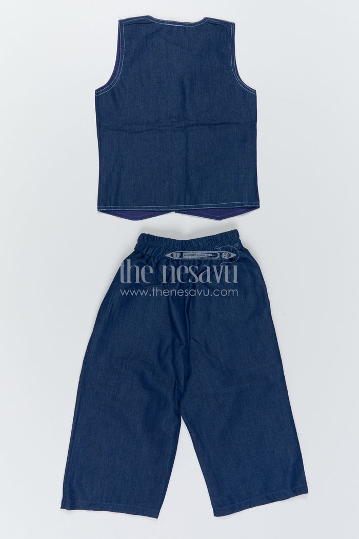 The Nesavu Girls Co-Ord Sets Sleeveless Girls Co Ord Set for Casual Travel Styling Nesavu Nesavu Sleeveless Girls Co Ord Set With Wide Leg Pants For Casual Travel Styling