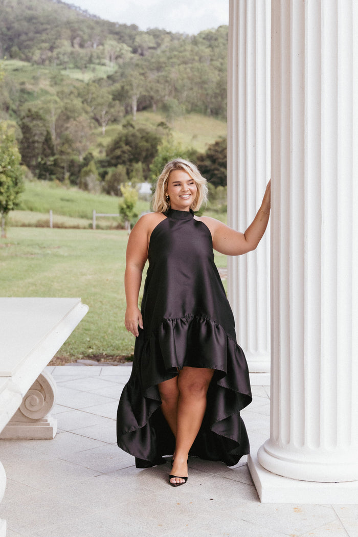 Petal and Pup USA DRESSES Soren Halterneck Midi Dress - Black