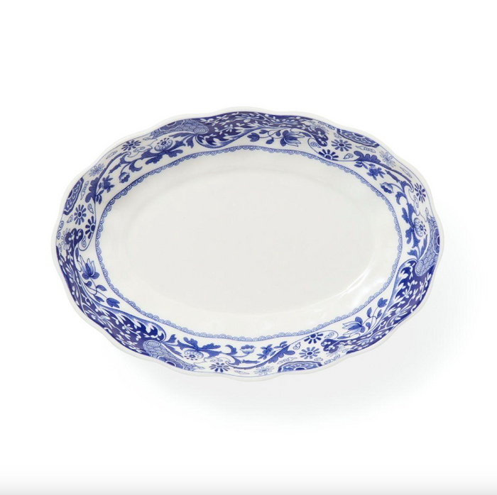 Spode- Blue Italian Brocato Oval Fluted Dish 6"