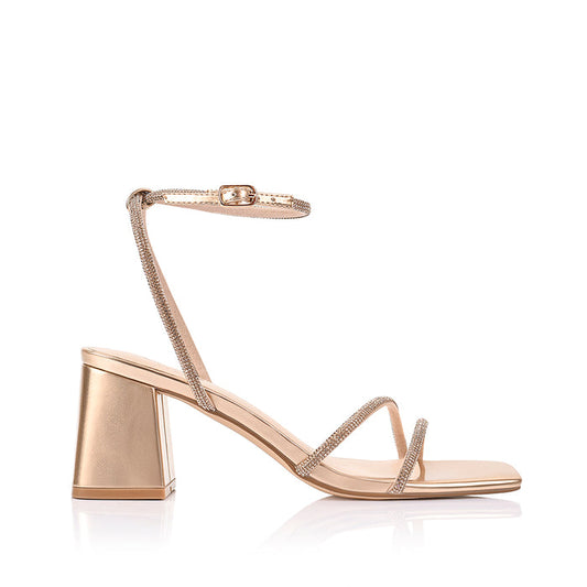 Strawberry Block Heel Sandals - Rose Gold