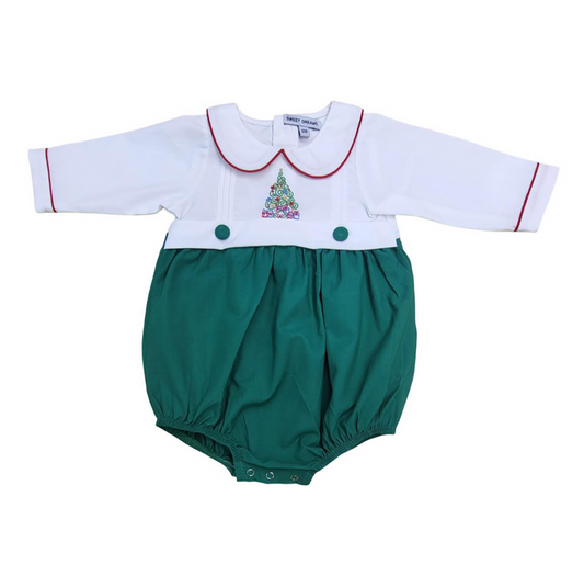 Sweet Dreams-CHRISTMAS TREE EMB WHITE/HUNTER GREEN  BOY BUBBLE