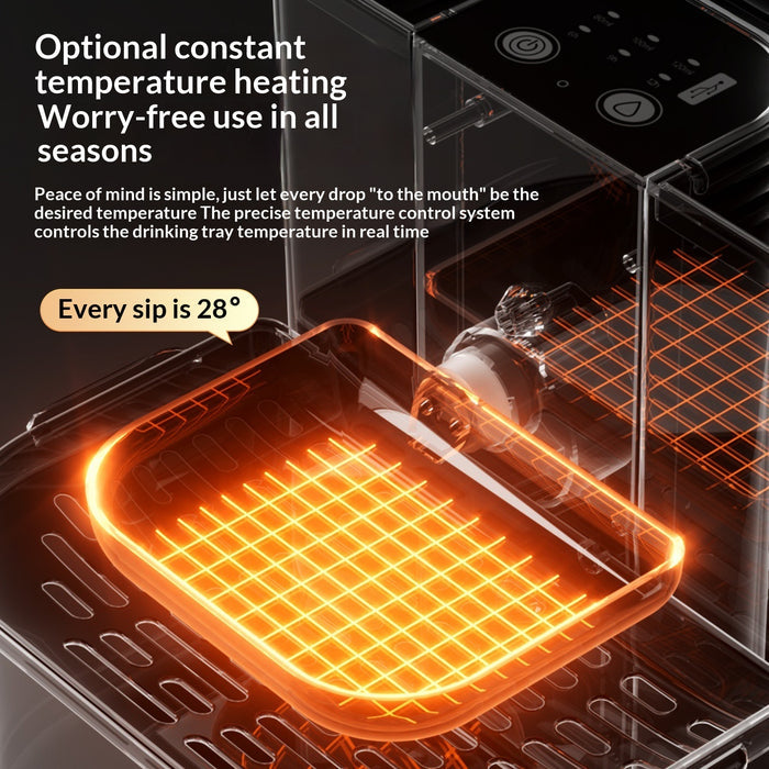 Thermostatically Controlled Plug-Free Pet Water Fountain With Automatic Tilting Feature Flowing Water by DigestWell Co.