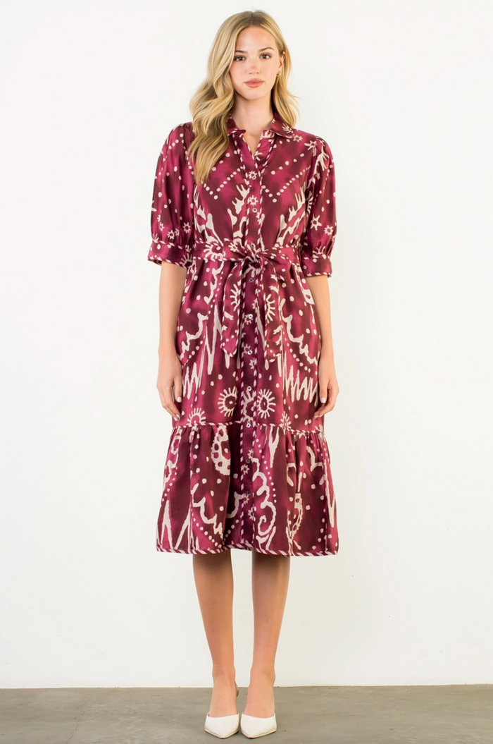 THML- Long Sleeve Print Tiered Dress