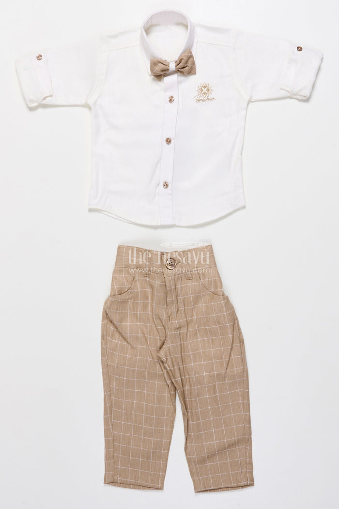 The Nesavu Boys Casual Set Toddler Boys Festive Jacket Set In Beige for Weddings and Events Nesavu Nesavu toddler boys festive jacket set beige cotton weddings traditional celebrations