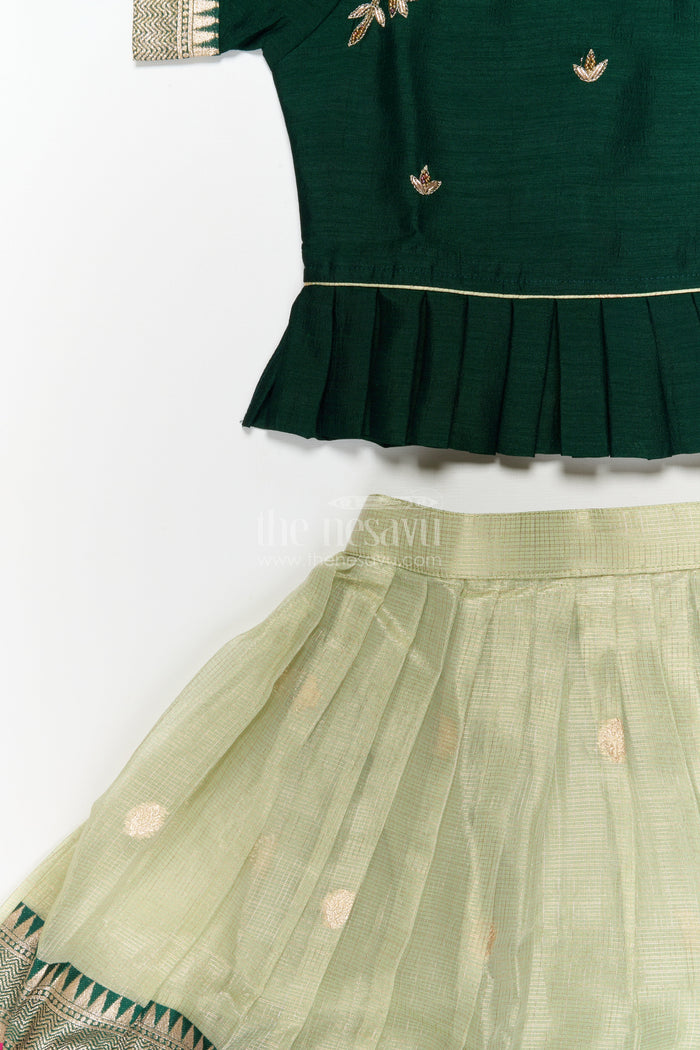 The Nesavu Pattu Pavadai Toddler Girl Pattu Pavadai for Festive Occasions and Cultural Events Nesavu Nesavu toddler girl pattu pavadai set with zari border for festive and ethnic celebrations