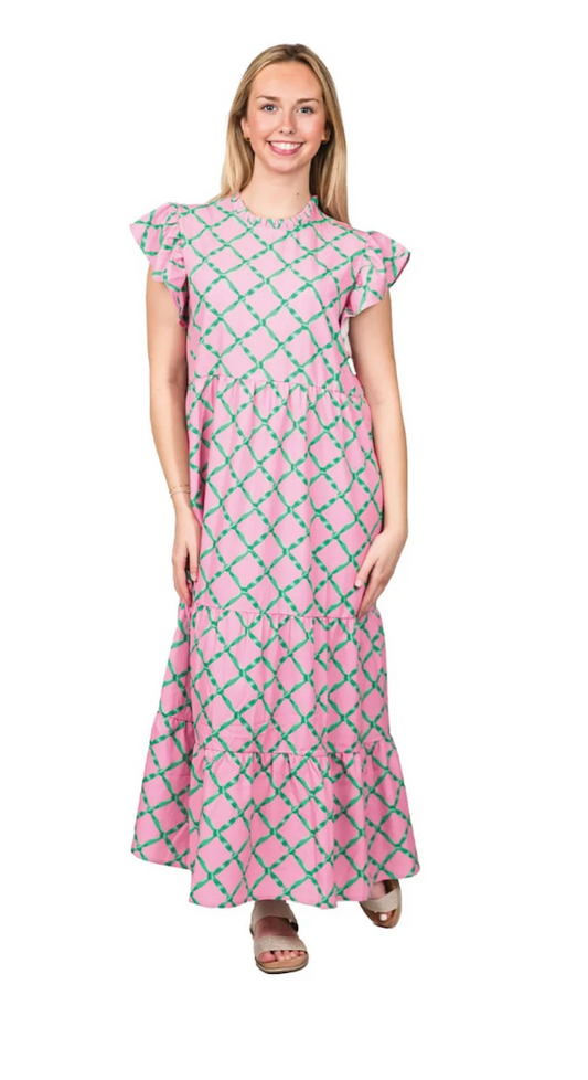Top It Off-Laura Dress Pink and Green Lattas