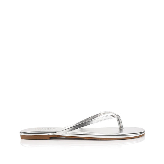 Women's silver metallic flat slide on thong
