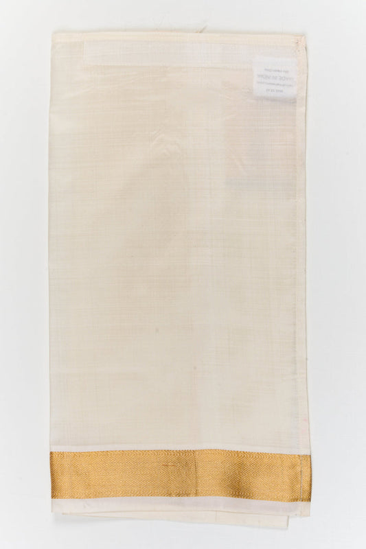 The Nesavu Boys Vesti Traditional Boys Vesti with Rich Zari Detailing for Festive Rituals Nesavu 14 (6M) / White / Silk D061B-14 Nesavu boys silk vesti with diamond zari border – great for naming ceremonies, poojas, and festive moments