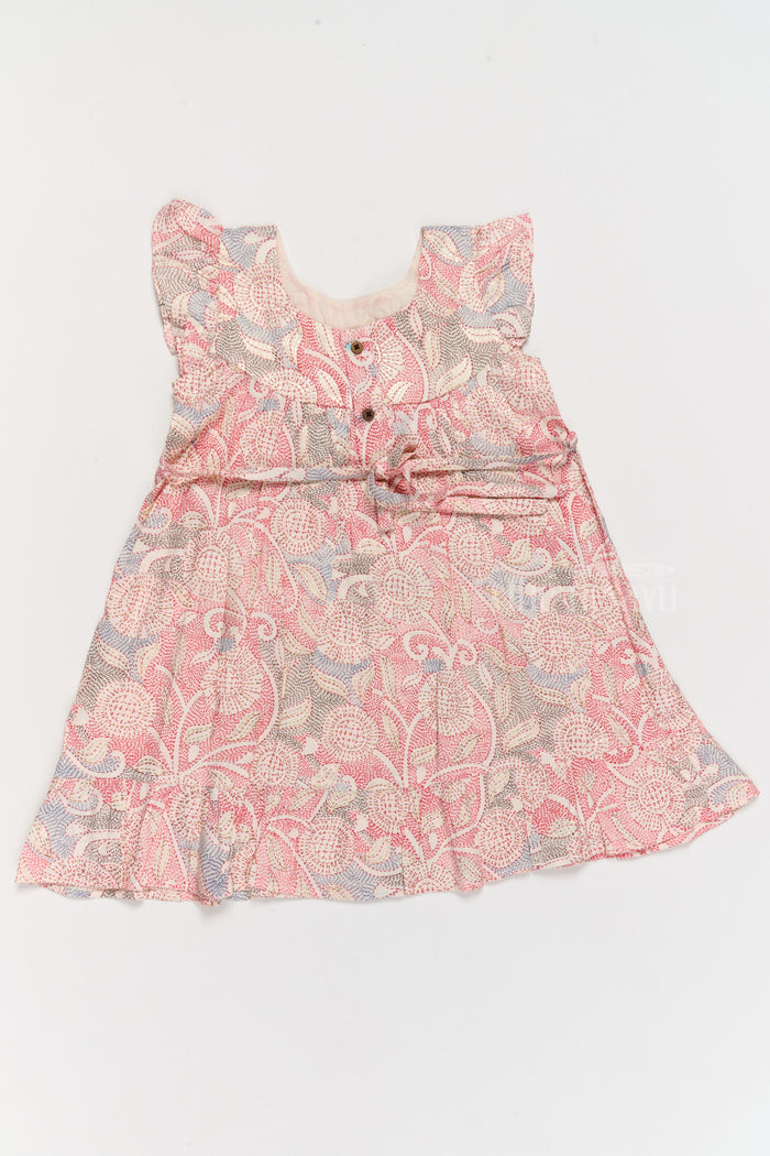 The Nesavu Girls Cotton Frock Trendy Girls Casual Cotton Dress with Chic Floral Patterns and Soft Rayon Fabric Nesavu Nesavu Girls Casual Cotton Dress Earthy Floral Print Lace Details Ruffle Hemline