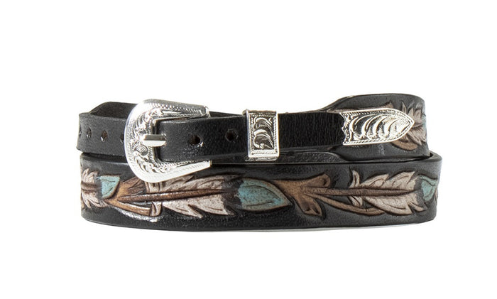 Twister Black Feather Tooled & Painted Leather Hat Band