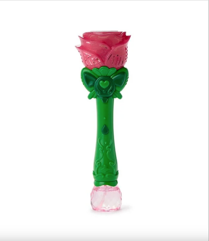 Two's Company- Pink Rose LED Illuminating Bubble Wand Blower with Refillable Bottle and Solution