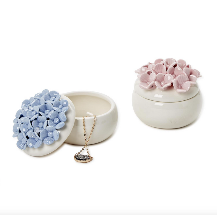Two's Company-Hydrangea Trinket Jewelry Box with Lid Asst 2 Colors