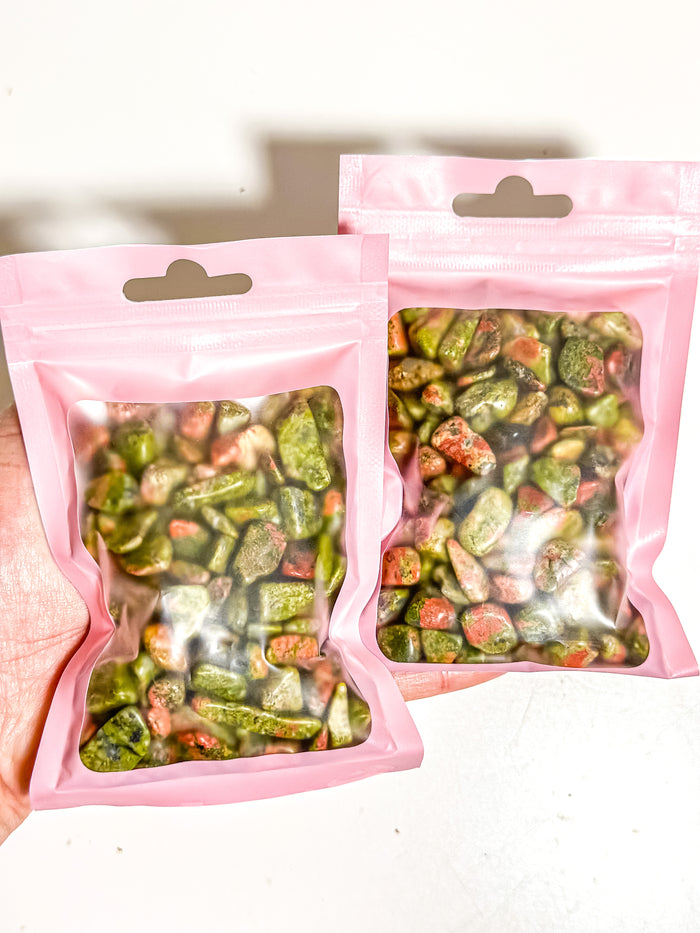 Unakite Crystal Chip Bag
