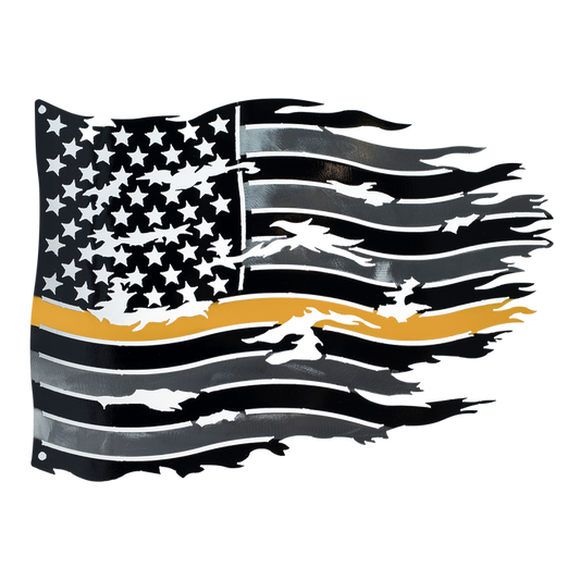 USA Yellow Line Flag/Silver (first responders and essential workers)- Metal Sign