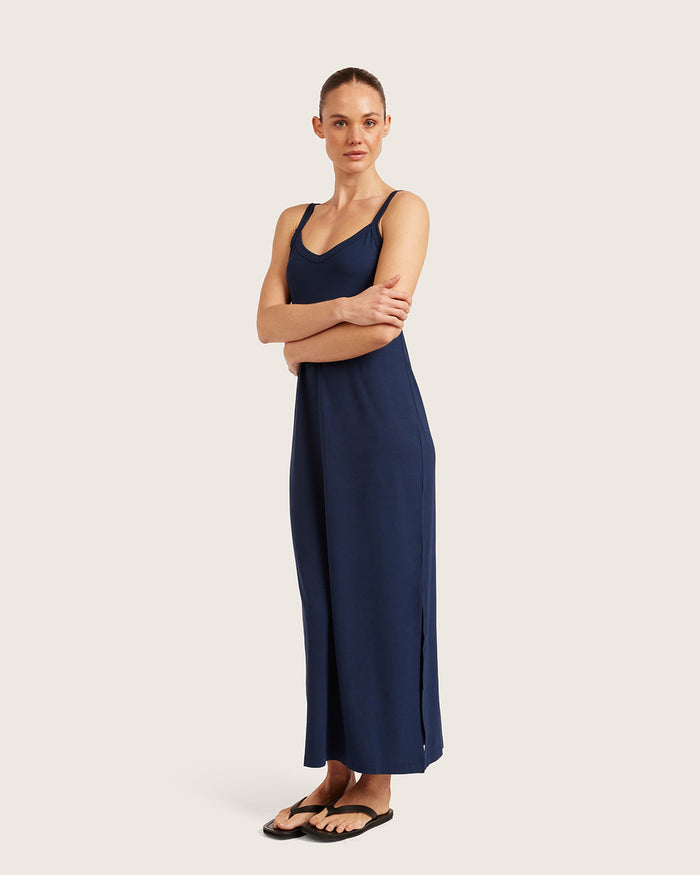 V-Neck Slip Dress - Navy