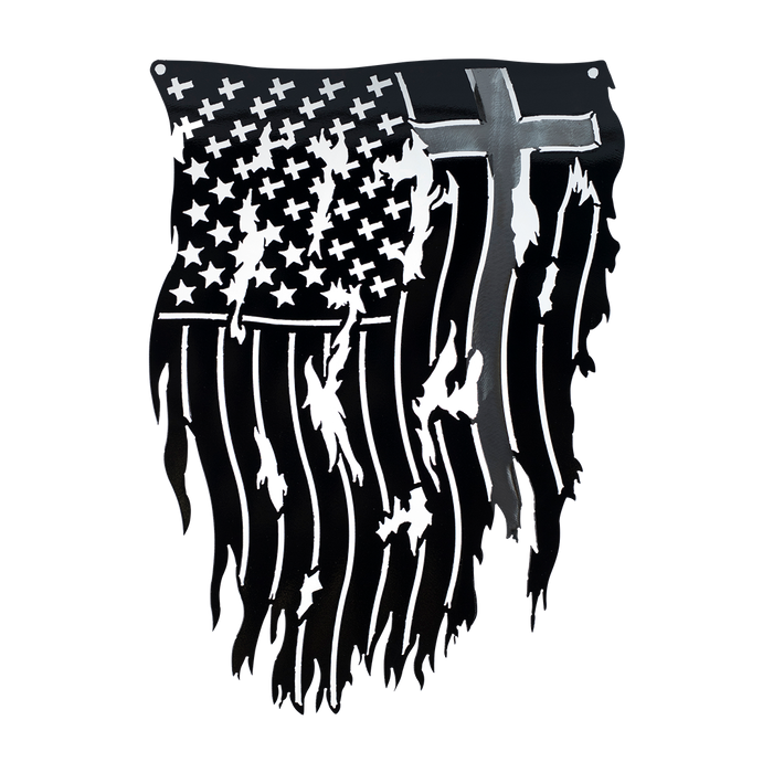 Vertical Cross Flag - Black and Silver