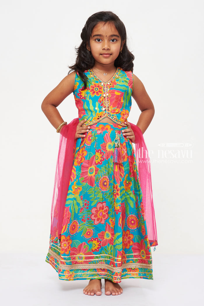 The Nesavu Girls Lehenga Choli Vibrant Multicolor Floral Lehenga Choli Set for Girls Nesavu Vibrant Multicolor Floral Lehenga Choli Set for Girls - Bright & Stylish