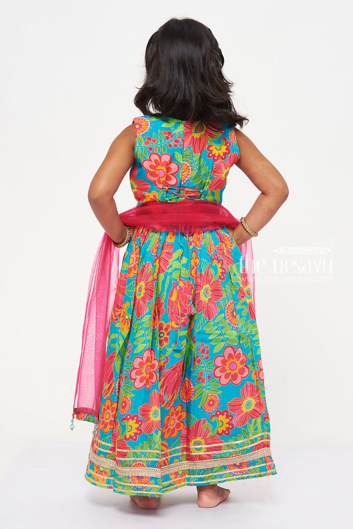 The Nesavu Girls Lehenga Choli Vibrant Multicolor Floral Lehenga Choli Set for Girls Nesavu Vibrant Multicolor Floral Lehenga Choli Set for Girls - Bright & Stylish
