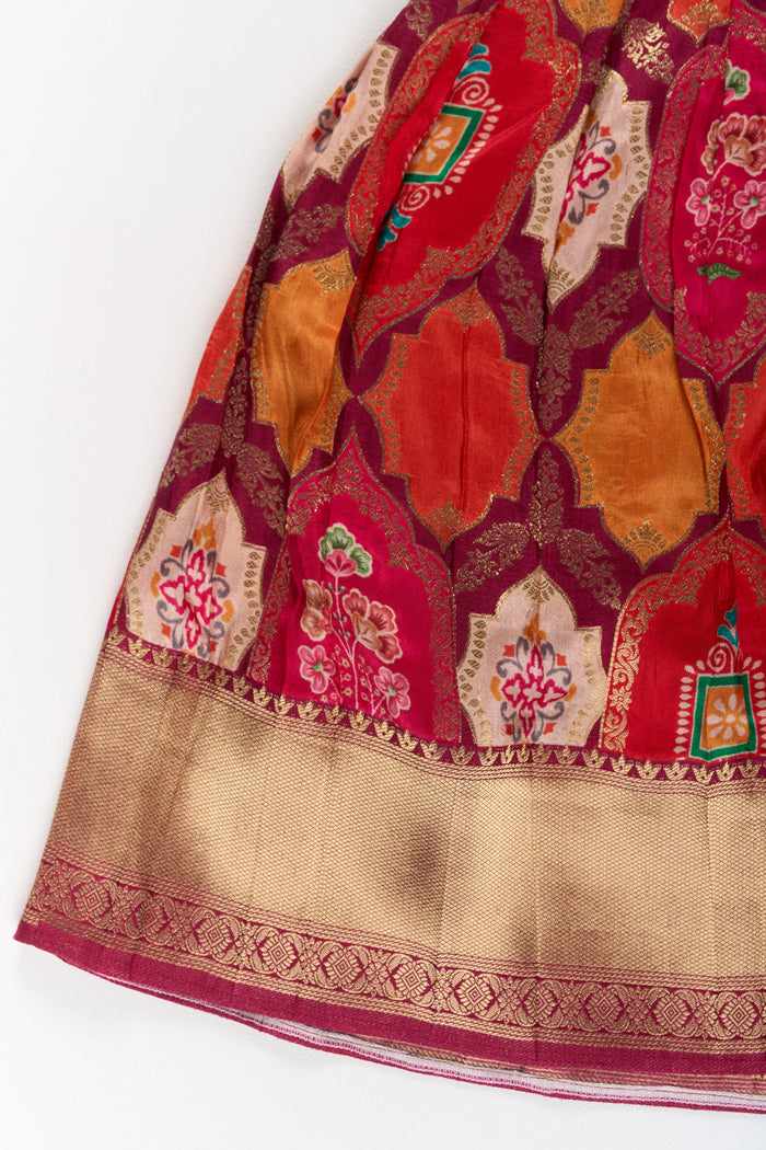 The Nesavu Girls Lehenga Choli Vibrant Mustard and Red Silk Lehenga Choli for Girls with Embroidered Dupatta Nesavu Nesavu Mustard Red Silk Lehenga Choli Girls Embroidered Dupatta
