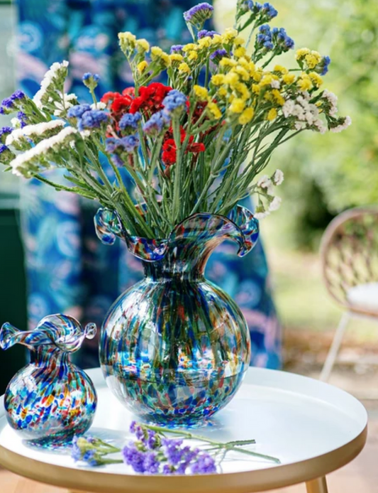 VIETRI Hibiscus Glass Carnevale Medium Fluted Vase