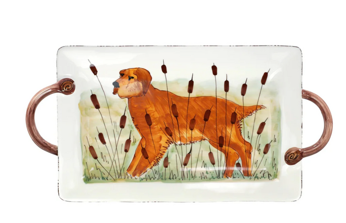 WILDLIFE HUNTING DOG HANDLED RECTANGULAR PLATTER