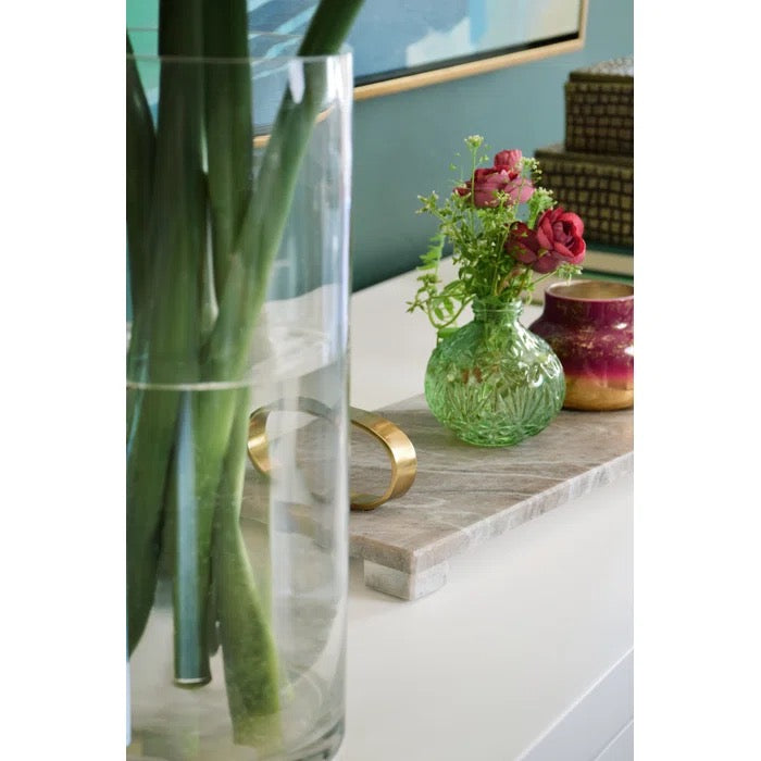 Worlds Way-Beige Marble Tray with Brass Oval Shaped Handle
