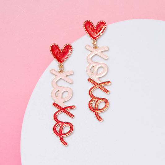 XOXO Letter Drop Earrings with Heart Studs