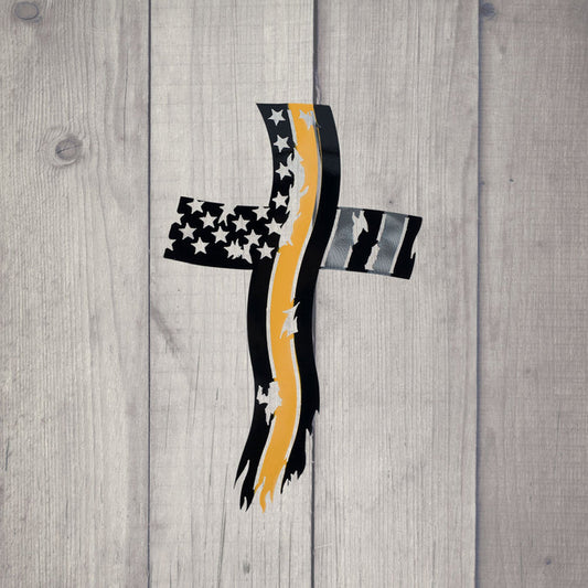 Yellow Line Cross Flag - Black and Silver