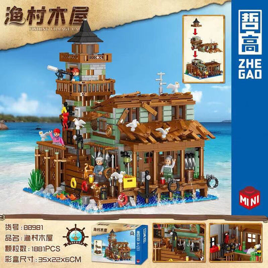 ZHEGAO 00981 Fishing Village Cabin mini brick 1881pcs ZHEGAO